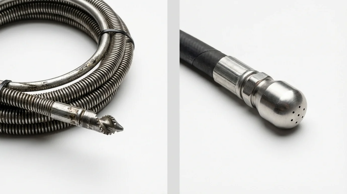 Drain snake cable and hydro jetting nozzle used for drain cleaning in Laurys Station, PA