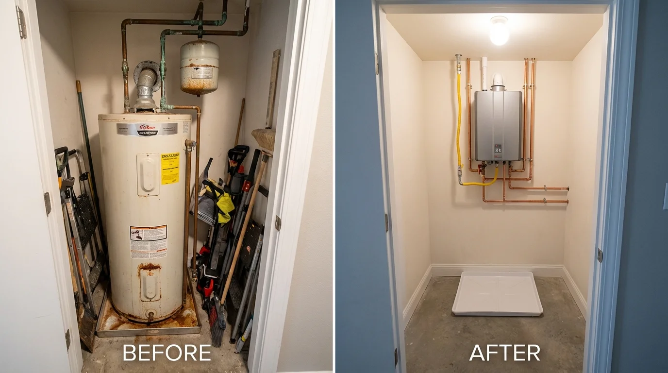 Tank water heater versus wall-mounted tankless unit comparison for Laurys Station, PA homeowners