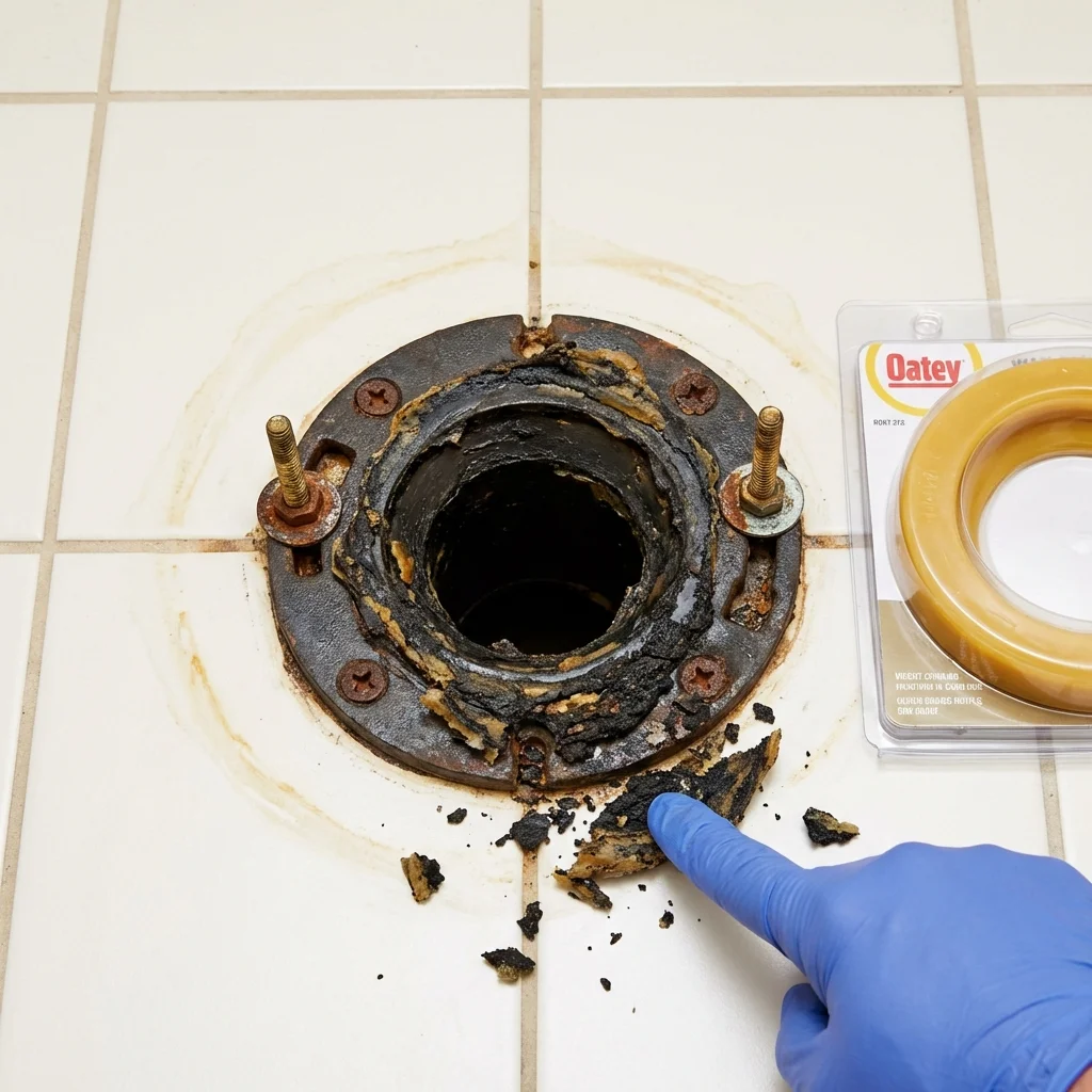Failed wax ring showing water seepage at the base of a toilet in a Laurys Station, PA home
